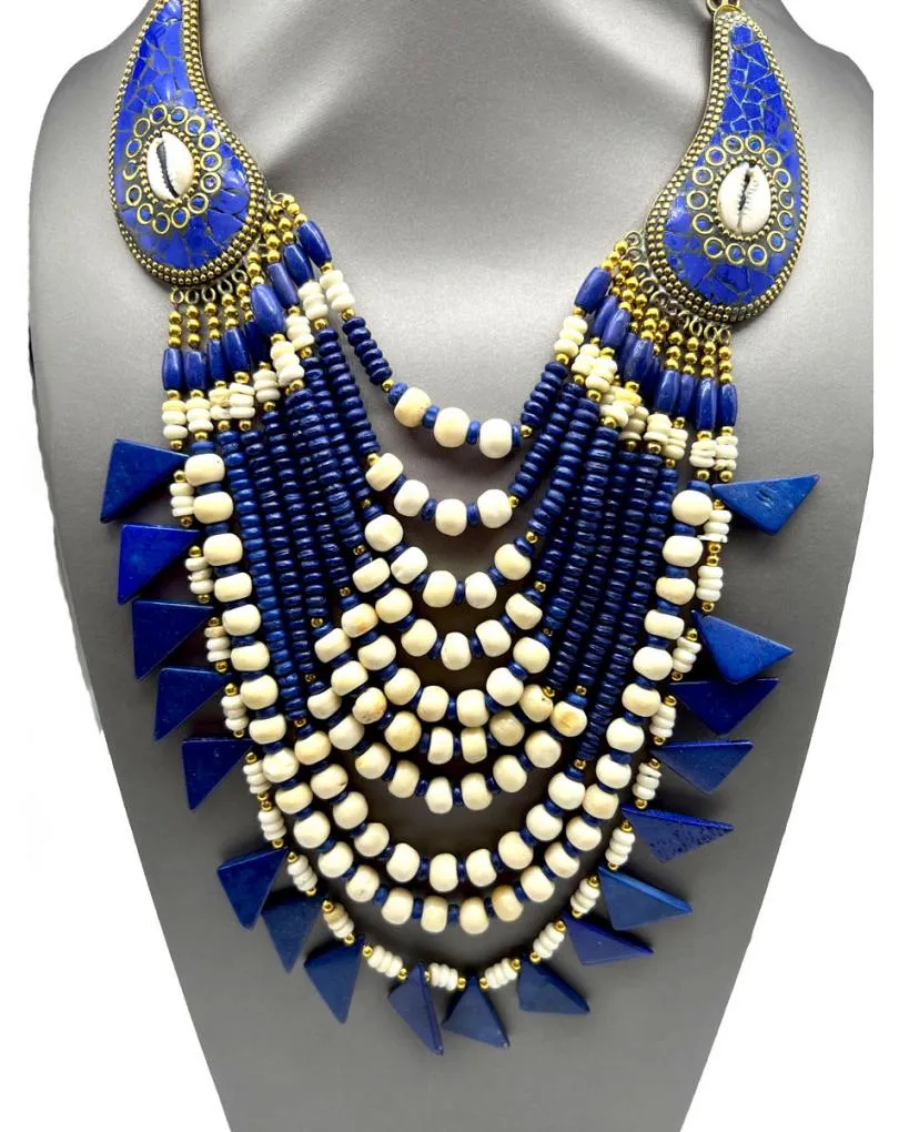 COLLARES ORIGINALES ETNICOS EN HUESO Y LAPISLAZULI PARA EL VERANO