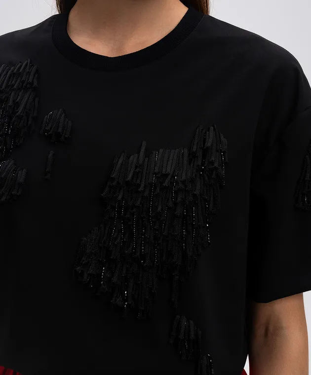 Del Core Black wool top with fringe