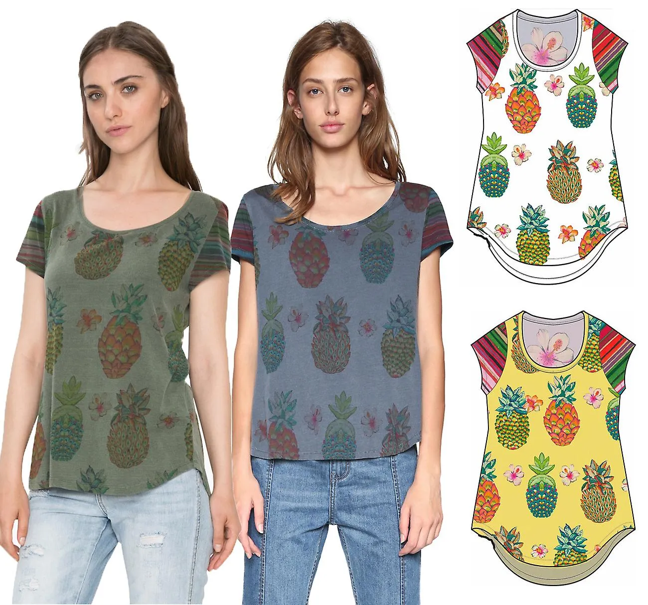 Desigual Mujeres's Camille Piña Impresión Camiseta Top