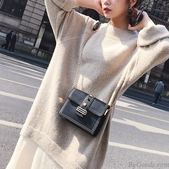 Elegant Chain Messenger Bag Square Lady Single Button Shoulder Bag