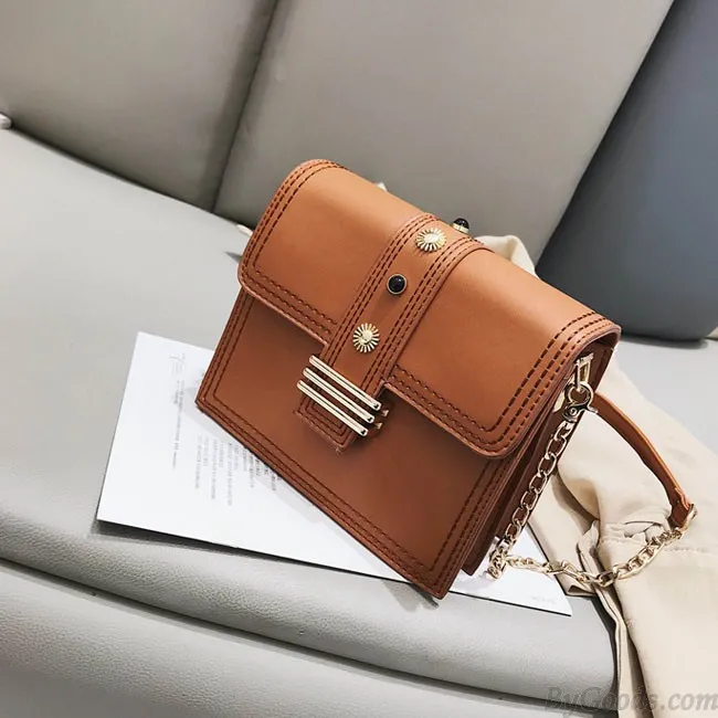 Elegant Chain Messenger Bag Square Lady Single Button Shoulder Bag