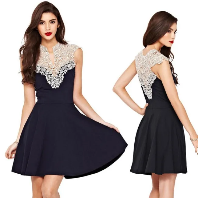 Elegant Crocheted Hollow Flower Lace Dress