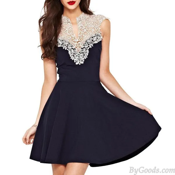 Elegant Crocheted Hollow Flower Lace Dress