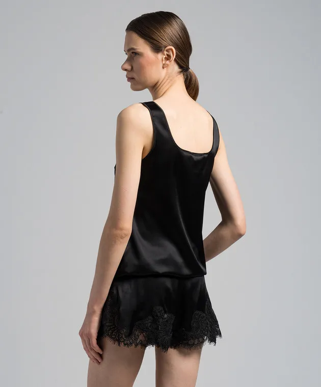 Ermanno Scervino Black silk pajama top with lace