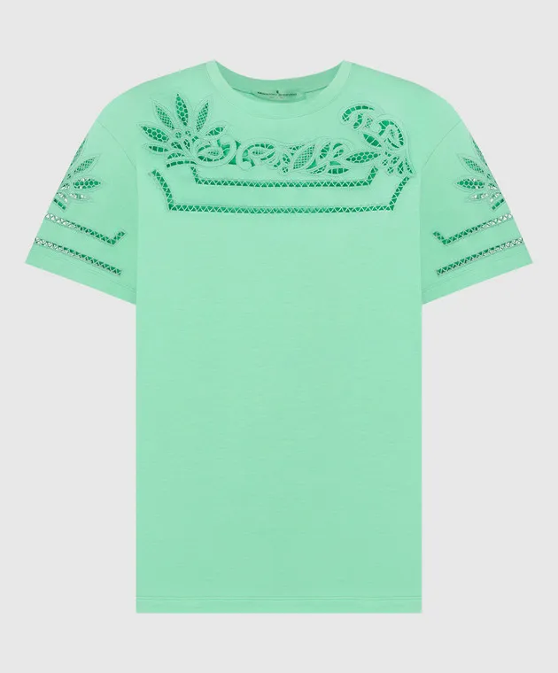 ERMANNO SCERVINO GREEN TSHIRT WITH LACE