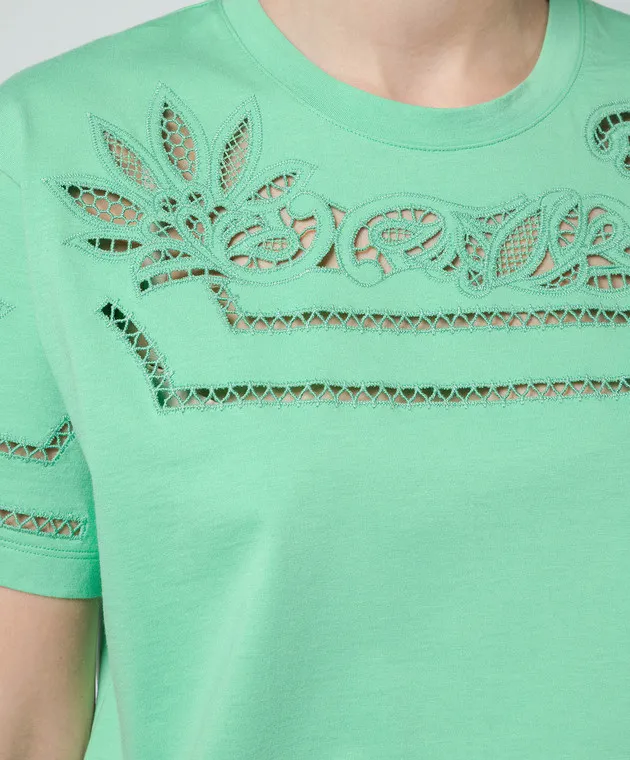 ERMANNO SCERVINO GREEN TSHIRT WITH LACE