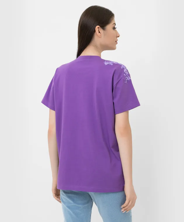 ERMANNO SCERVINO PURPLE TSHIRT WITH CRYSTALS AND LACE