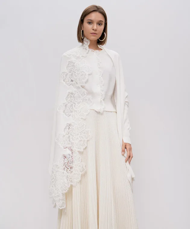 Ermanno Scervino White stole made of cashmere with lace