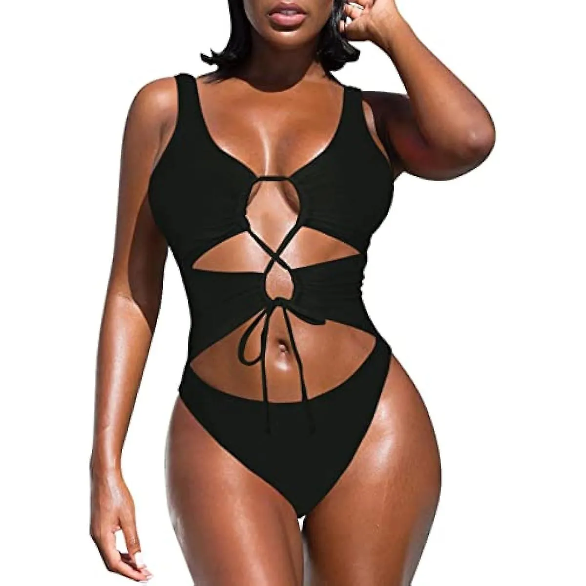 High Cut One Piece Cheeky Lace Up Swimsuit