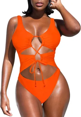 High Cut One Piece Cheeky Lace Up Swimsuit