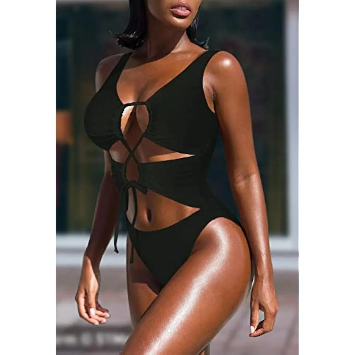 High Cut One Piece Cheeky Lace Up Swimsuit