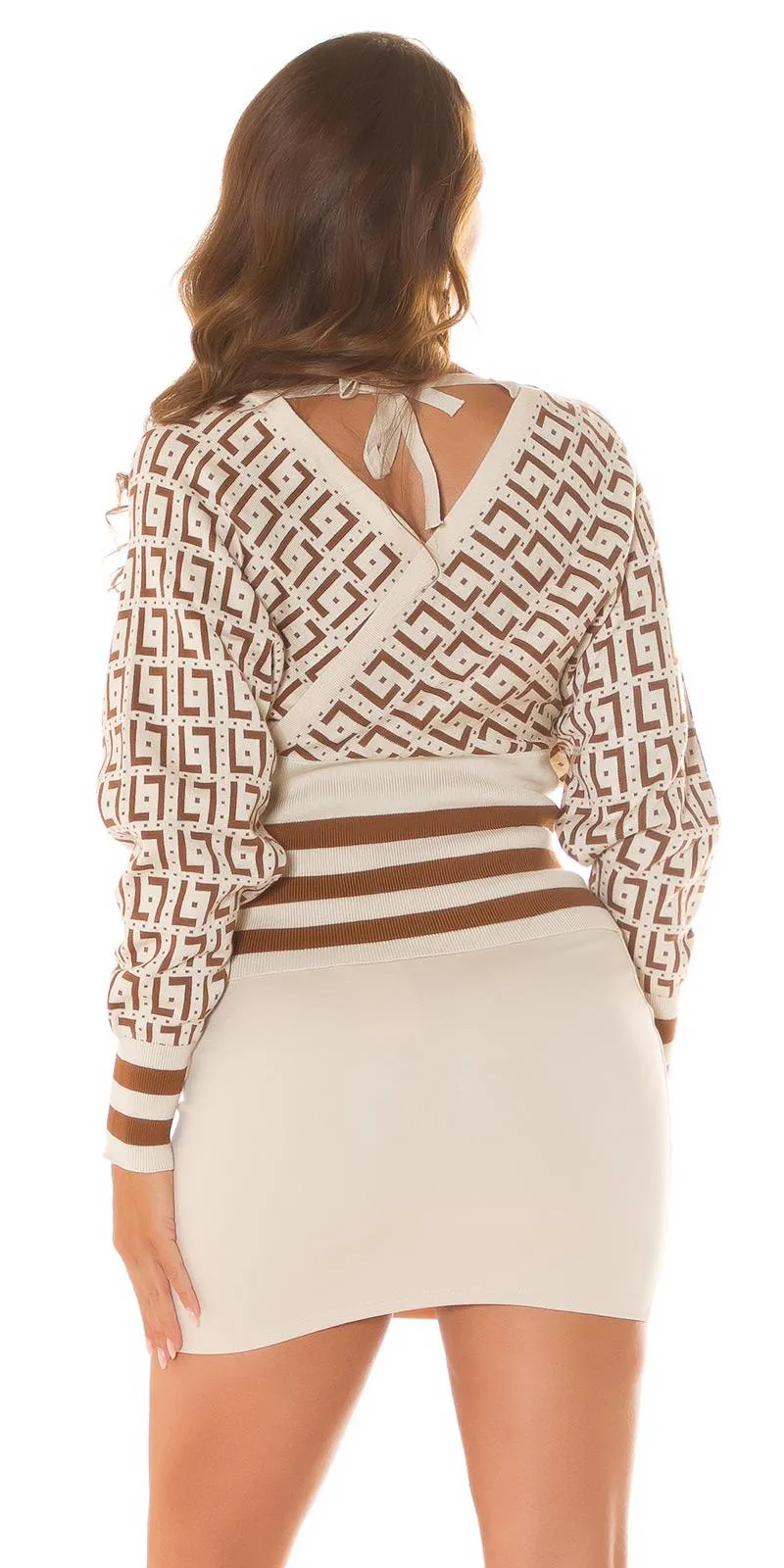 Jersey de punto con cuello en V beige