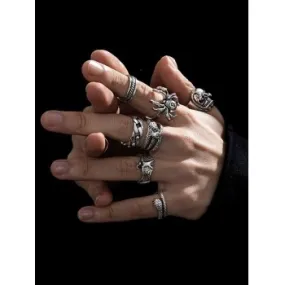 Juego de anillos punk vintage de 7 piezas para hombre