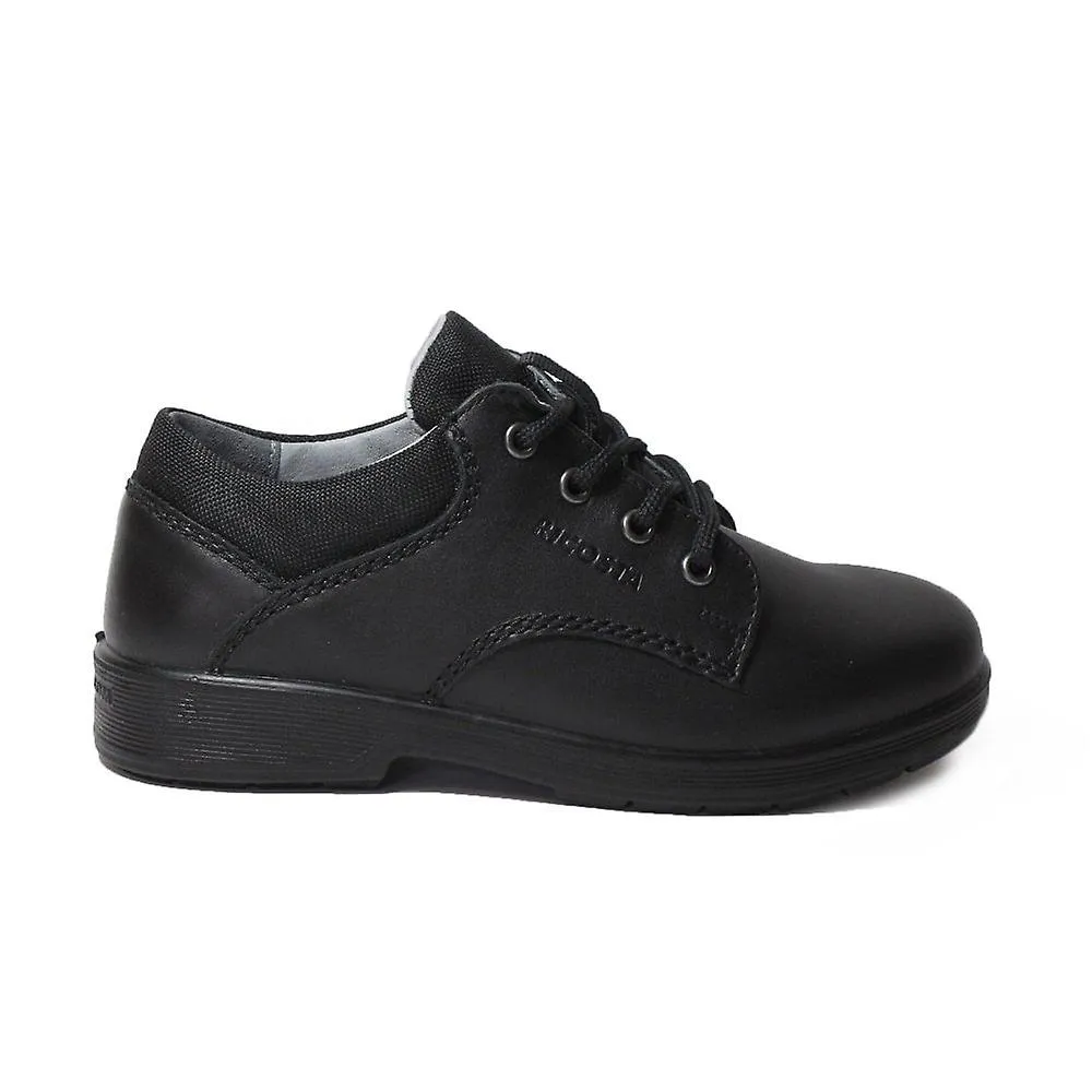 Kids Ricosta Harry | Black Leather | Wide Width | Boys Lace Up School Shoes