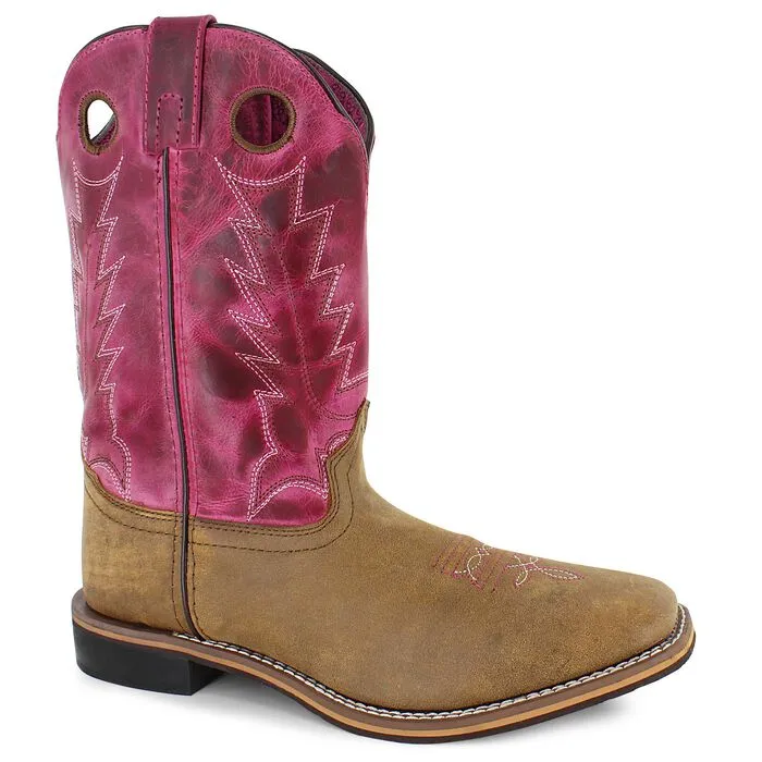 KID'S SMOKY MOUNTAIN VINTAGE BROWN AND PINK SQUARE TOE WESTERN BOOTS