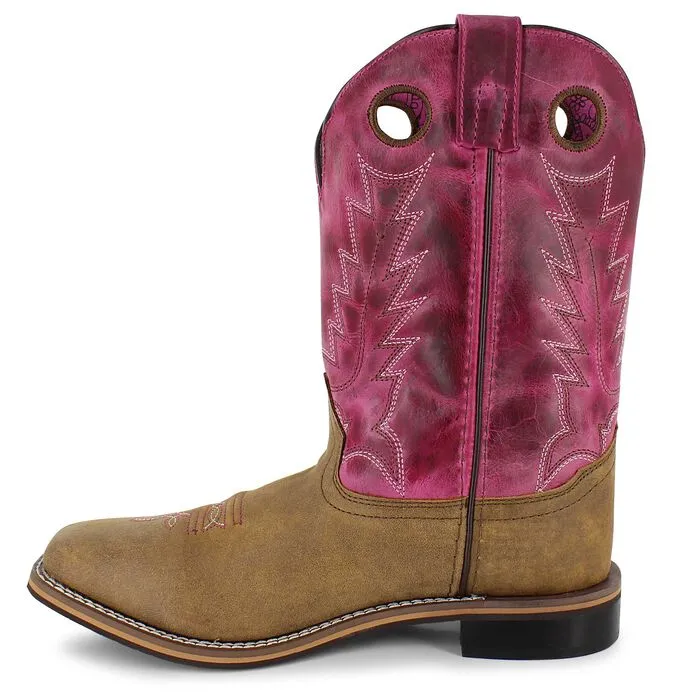 KID'S SMOKY MOUNTAIN VINTAGE BROWN AND PINK SQUARE TOE WESTERN BOOTS