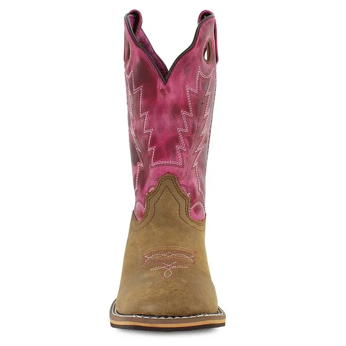 KID'S SMOKY MOUNTAIN VINTAGE BROWN AND PINK SQUARE TOE WESTERN BOOTS