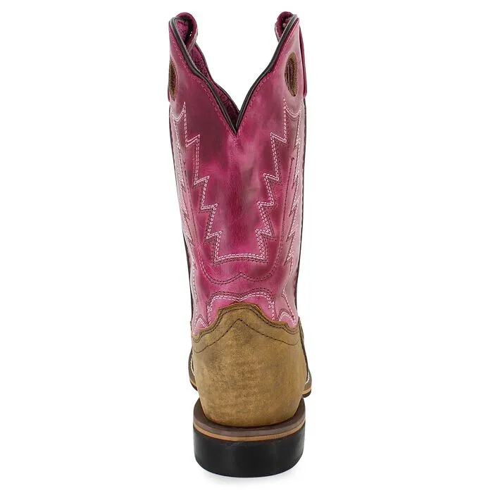 KID'S SMOKY MOUNTAIN VINTAGE BROWN AND PINK SQUARE TOE WESTERN BOOTS