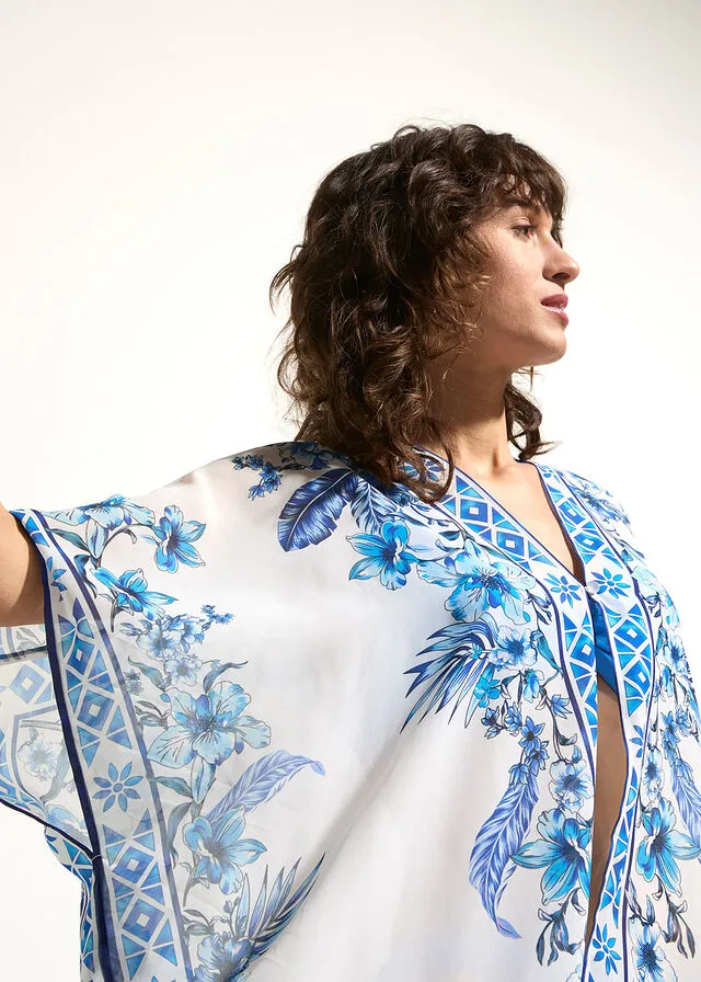 Kimono de gasa para la playa Blanco-azul