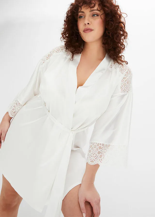 Kimono de satén Blanco lana