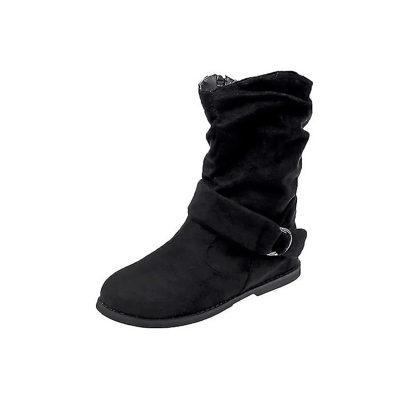 KINCJON Botines de invierno planos de moda holgados para mujer: estilo de tirón de motociclista de punta cerrada