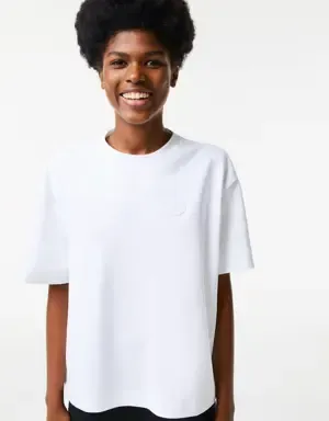 Lacoste Camiseta de mujer en piqué de doble capa con insignia de cocodrilo oversized