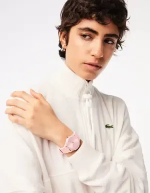 Lacoste Reloj Crocodelle de silicona rosa con tres manecillas