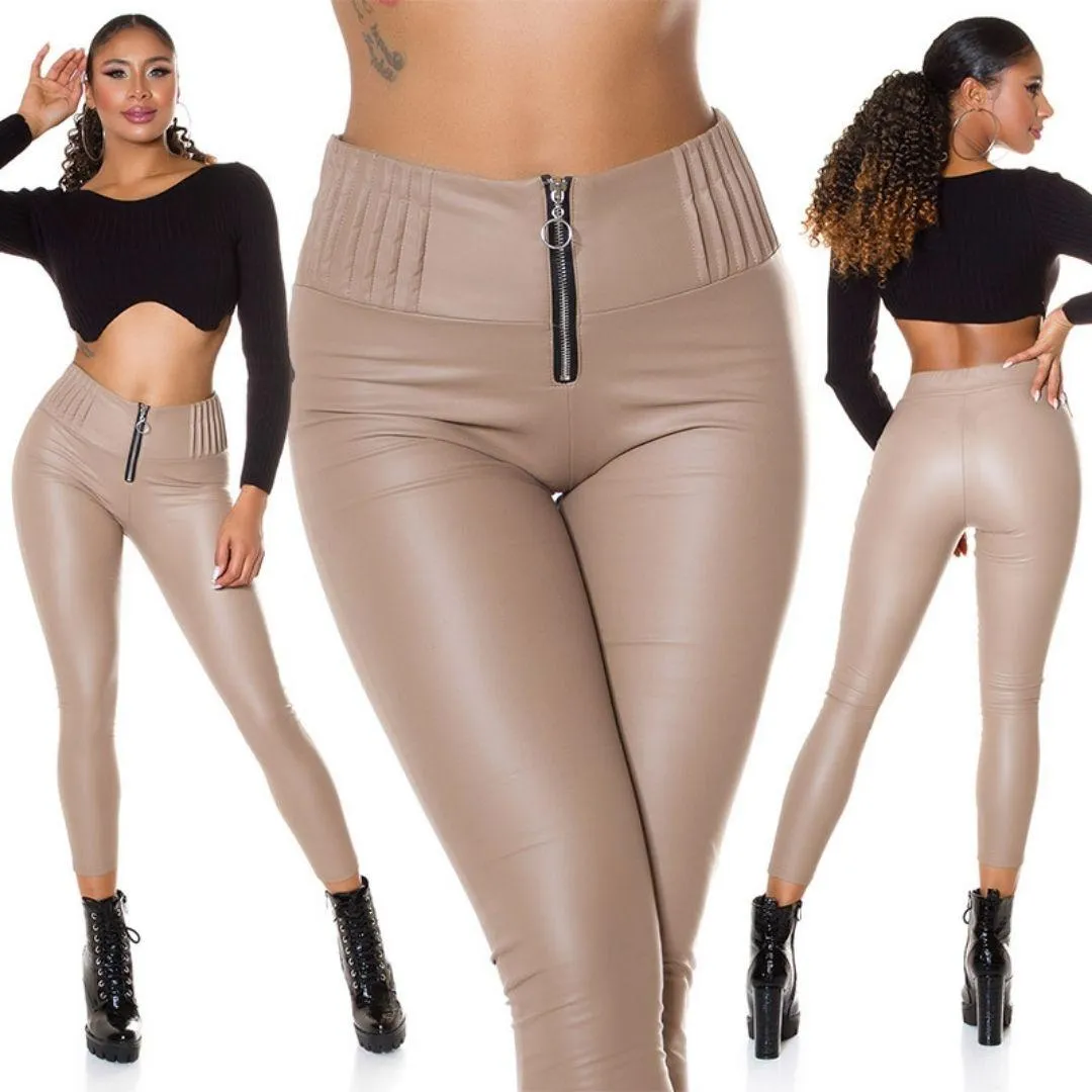 Leggings térmicos look cuero capuchino