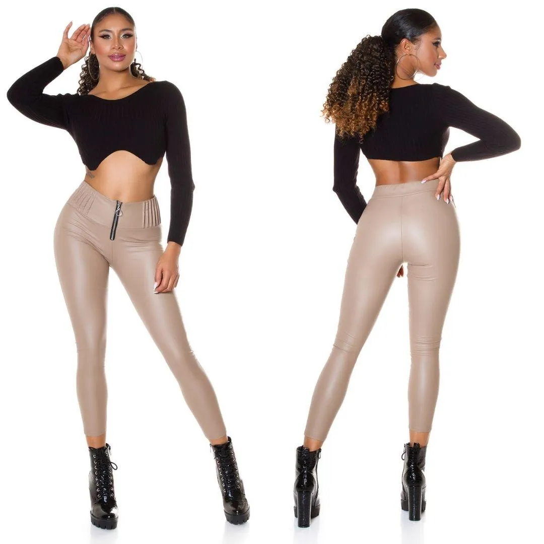 Leggings térmicos look cuero capuchino