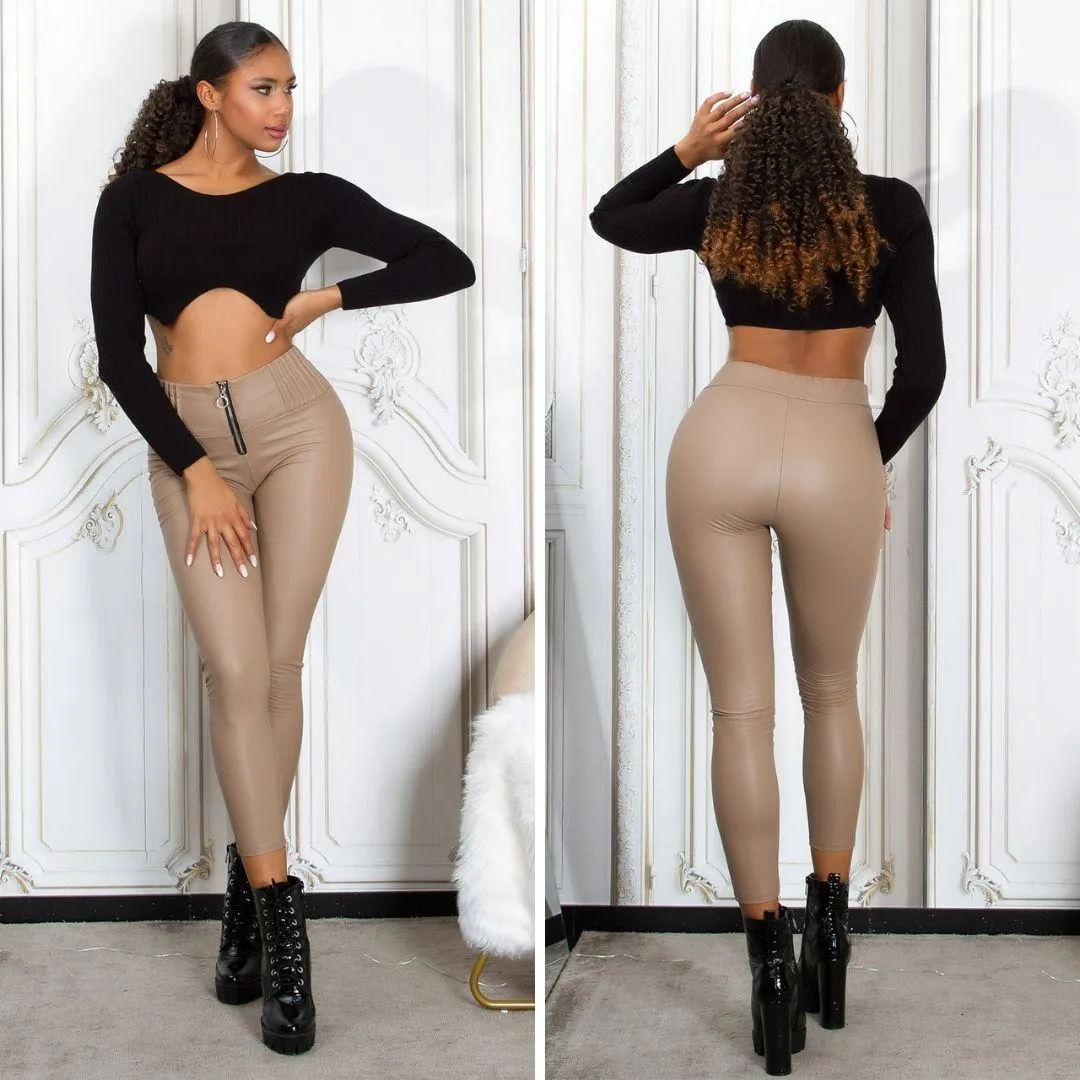 Leggings térmicos look cuero capuchino