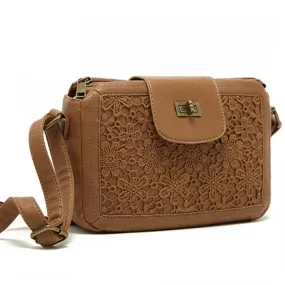 Leisure Brown Lace Flower Square Pillow Bag Shoulder Bag Messenger Bag