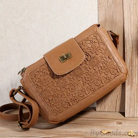 Leisure Brown Lace Flower Square Pillow Bag Shoulder Bag Messenger Bag