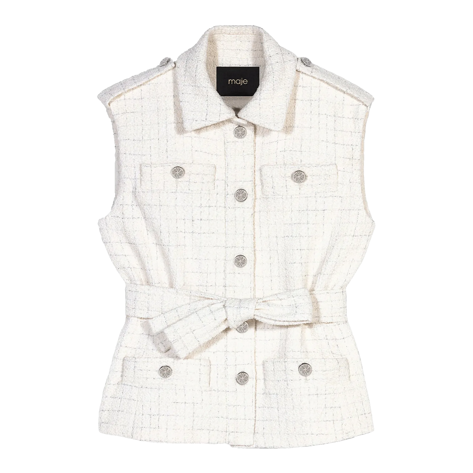 MAJE Chaqueta de tweed con cuello clásico en blanco