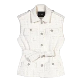 MAJE Chaqueta de tweed con cuello clásico en blanco