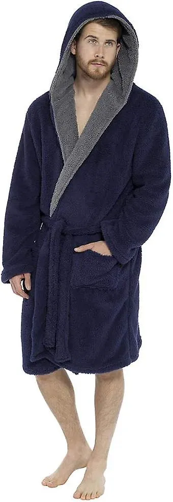 Men's Hooded Soft Fleece Robe Dressing Gown