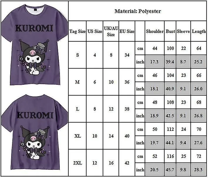 Mujeres Adolescentes Kuromi Anime Impresión Camiseta Manga Corta Cuello Redondo Regalos