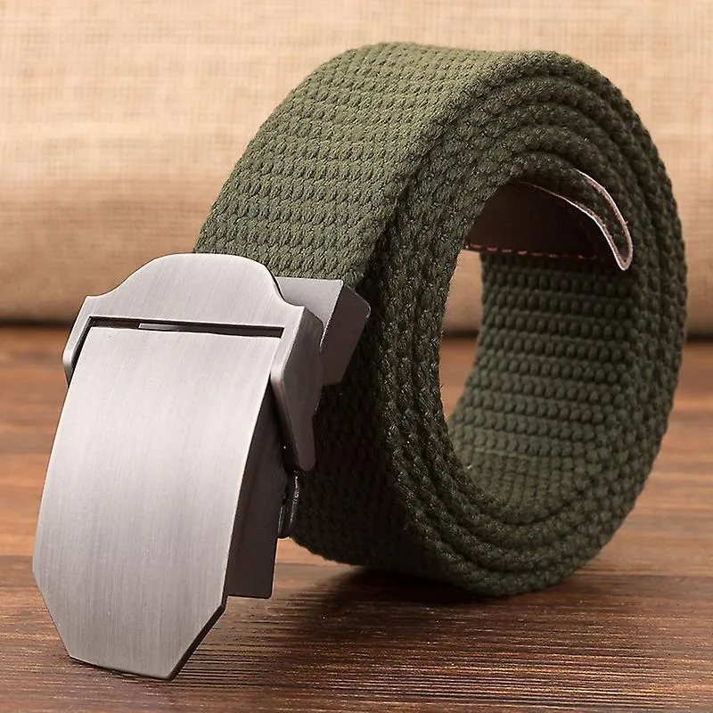 Nuevo cinturón de lona militar para hombre Lujoso botón de metal brillante Jeans Cintura Cinturón tejido de nailon táctico milit