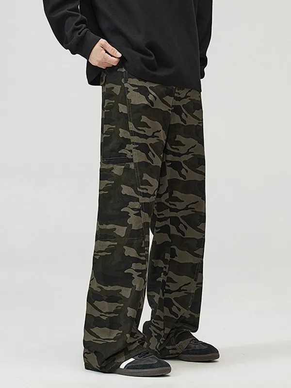 Pantalones cargo sueltos con patchwork de camuflaje para hombre