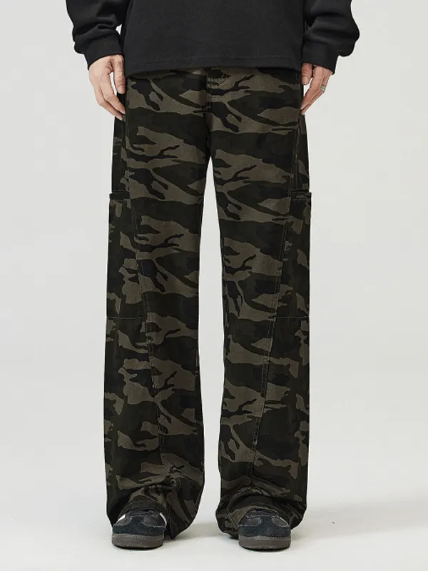 Pantalones cargo sueltos con patchwork de camuflaje para hombre