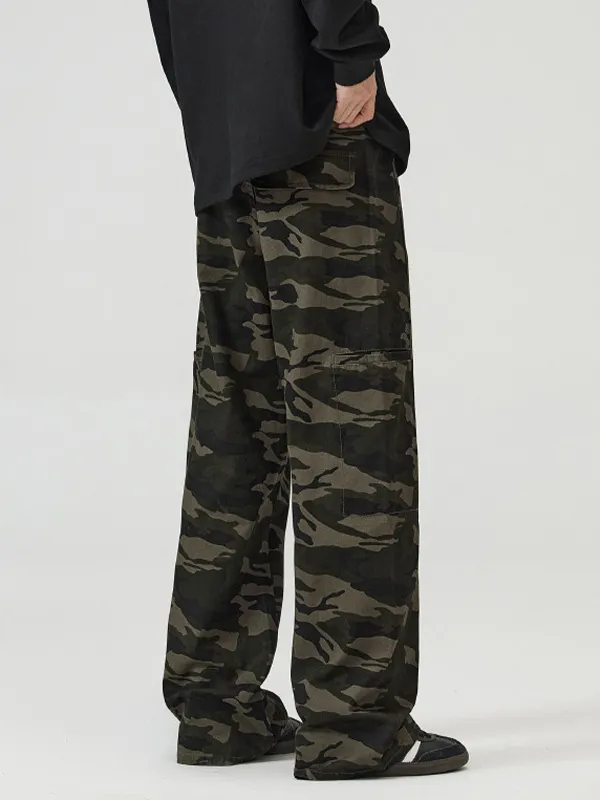 Pantalones cargo sueltos con patchwork de camuflaje para hombre