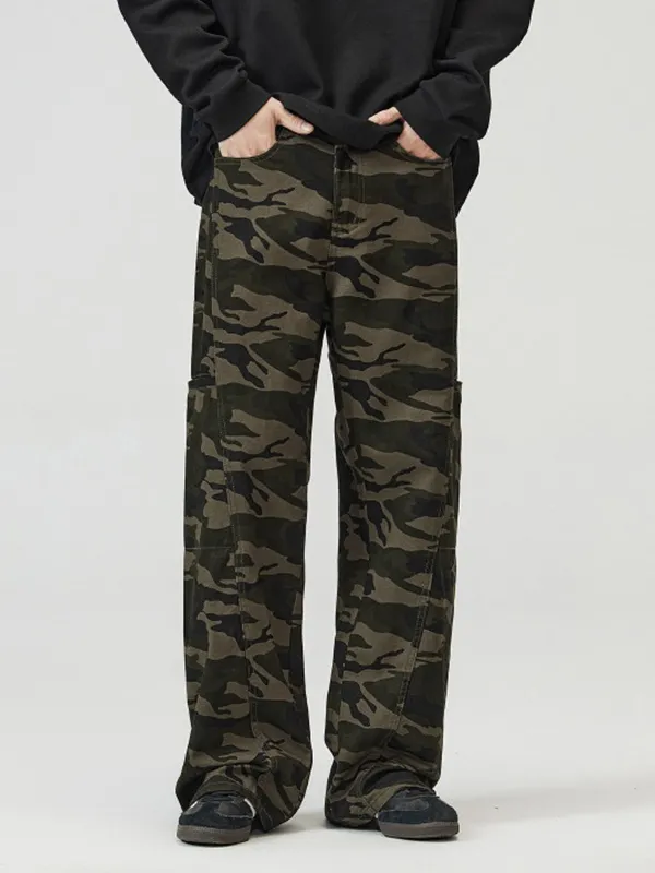 Pantalones cargo sueltos con patchwork de camuflaje para hombre