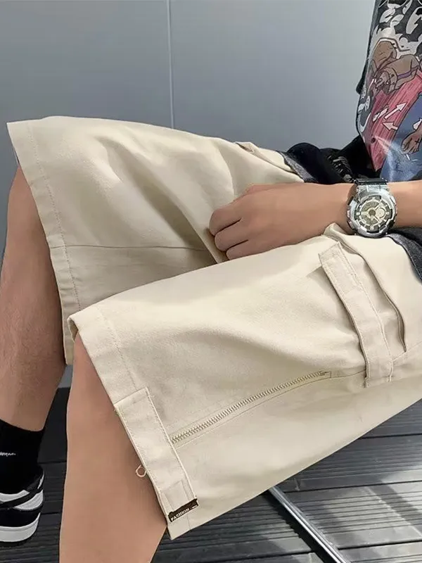 Pantalones cortos de bolsillo grande con diseño de velcro y cremallera para hombre