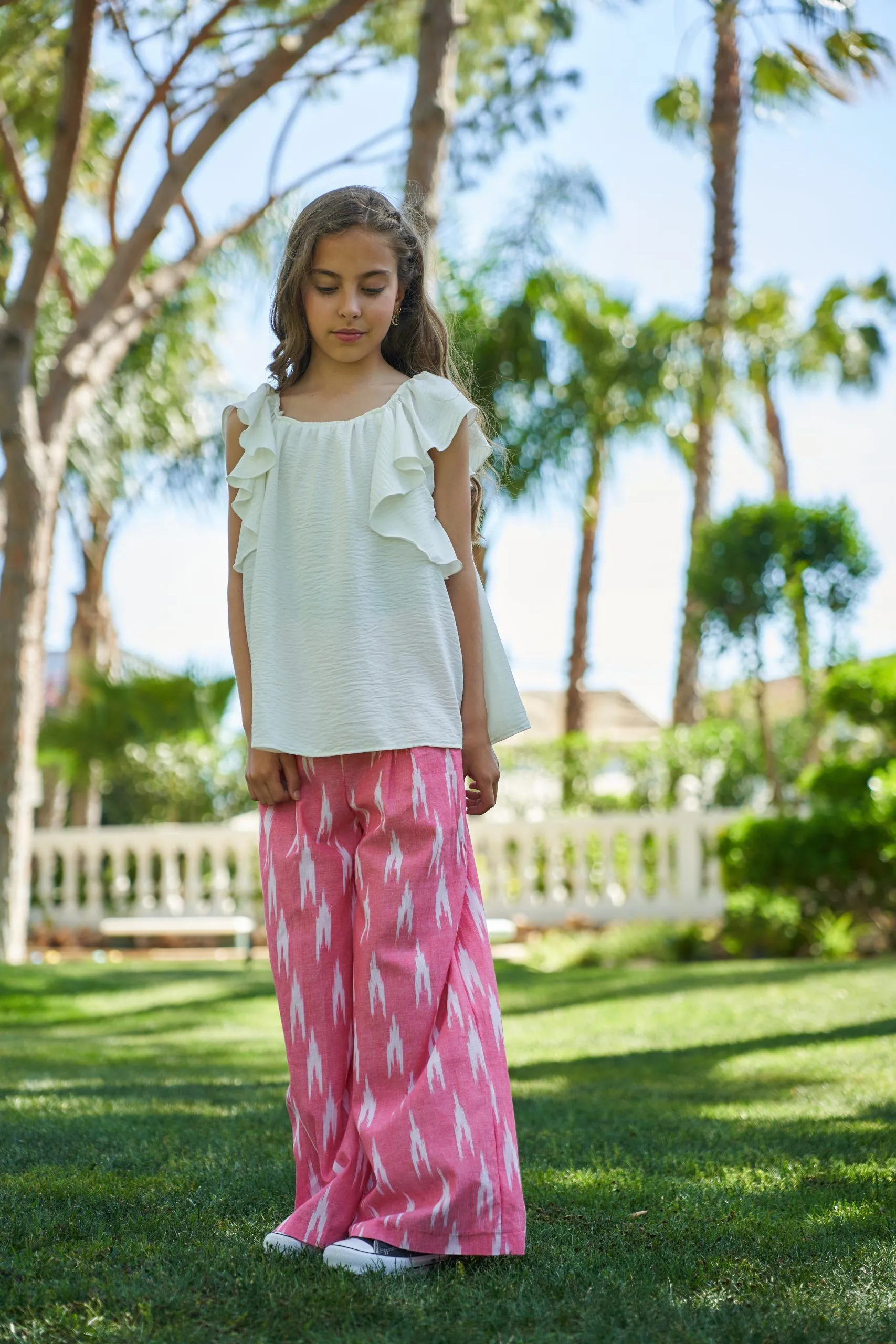 Pantalón niña étnico coral