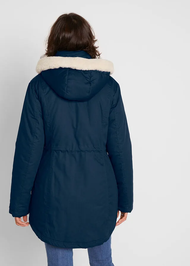 Parka guateada con ribete de pelo sintético Azul marino