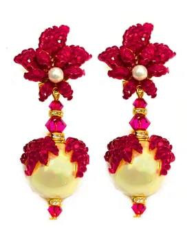 PENDIENTES DE PERLA DISEÑO ESPAÑOL DECORADO CON FUCSIA