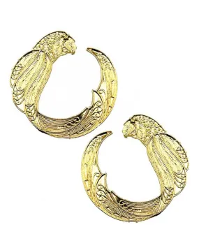 PENDIENTES DORADOS DE AROS CON BONITO DISEÑO DE AVE EXOTICA