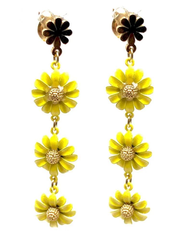 PENDIENTES LARGOS MODA PARA MUJER CON MARGARITAS AMARILLAS