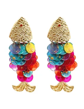 PENDIENTES LARGOS MULTICOLOR DE PECES BONITOS PARA EL VERANO