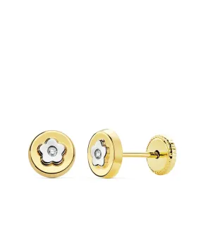 Pendientes Redondos Flor Judit Oro Bicolor 18K 6mm