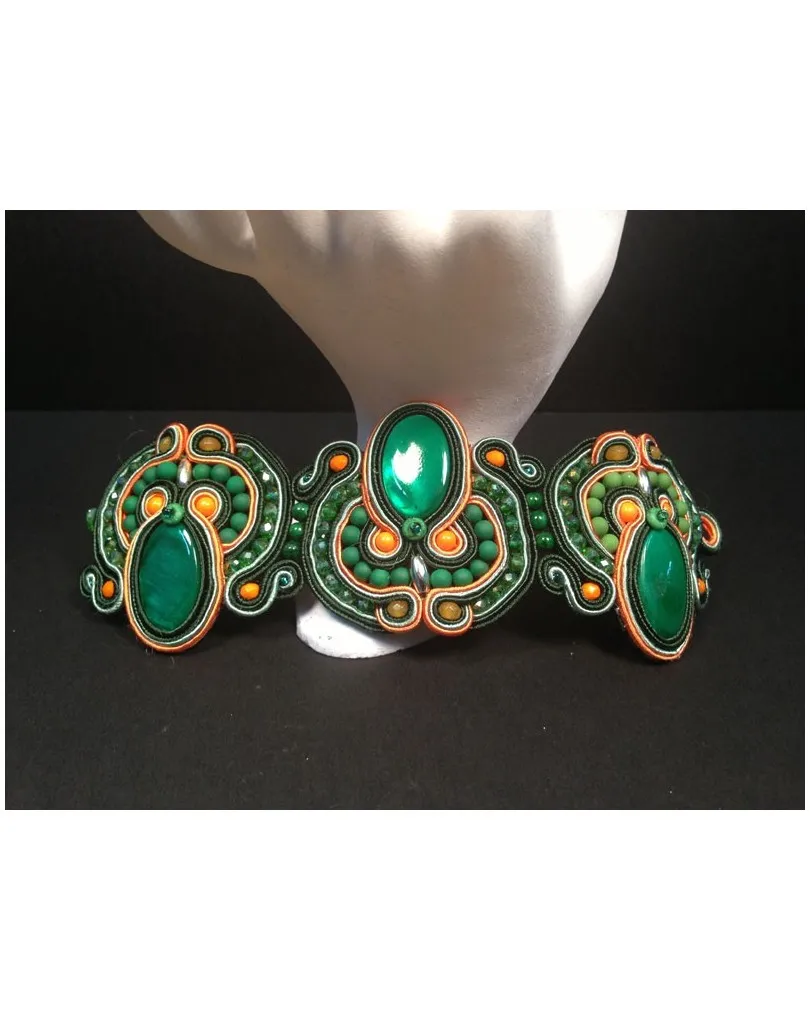 PULSERA DE DISEÑO SOUTACHE, VERDE GRANDE